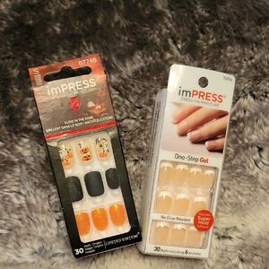 imPRESS Halloween Glow Nail Kit And White Manicure Press On Kiss Set Lot Bundle